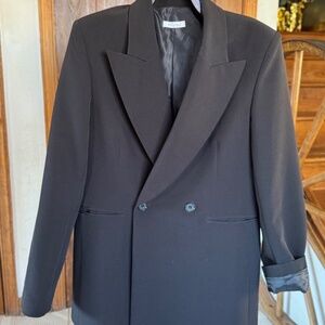 MOTEL Italy Black Double Breasted Blazer Jacket Peaked Lapel Size L (Fits M/L)